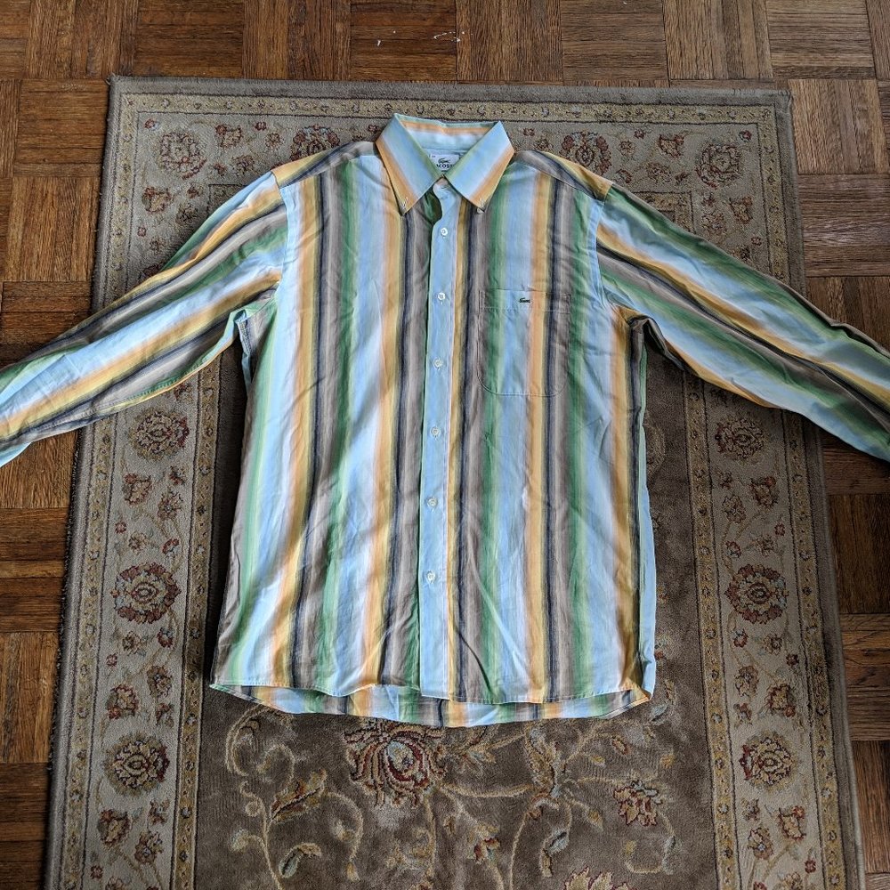 Green Yellow Hombre Vertical Stripe LaCoste Sz 40